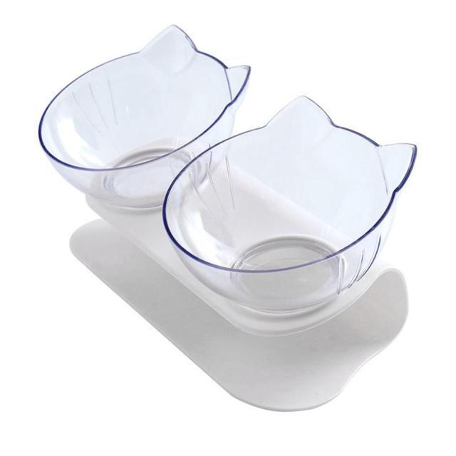 Elevated Double Cat Bowls with 15 Degree Tilted Stand