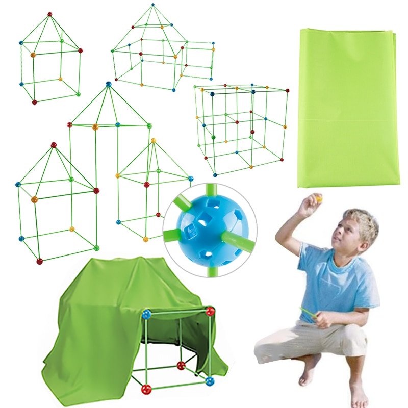 Kids DIY Fort Building Kit with rods, connector balls, and play tent Kids DIY Fort Building Kit with rods, connector balls, and play tent
