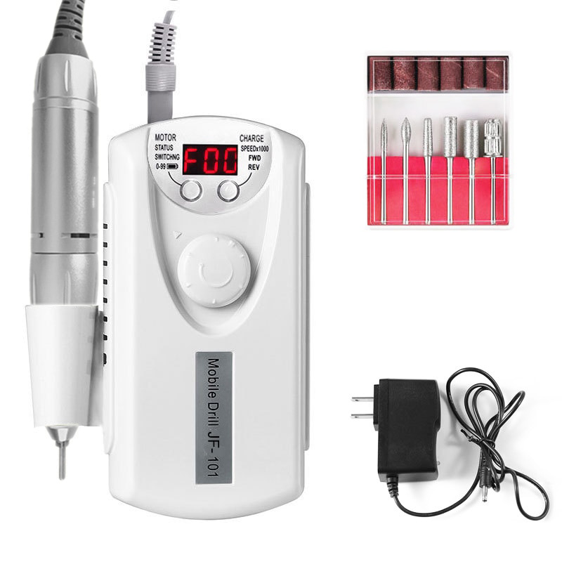 Portable rechargeable nail drill machine with LCD display, USB charging, and nail drill accessories Portable rechargeable nail drill machine with LCD display, USB charging, and nail drill accessories