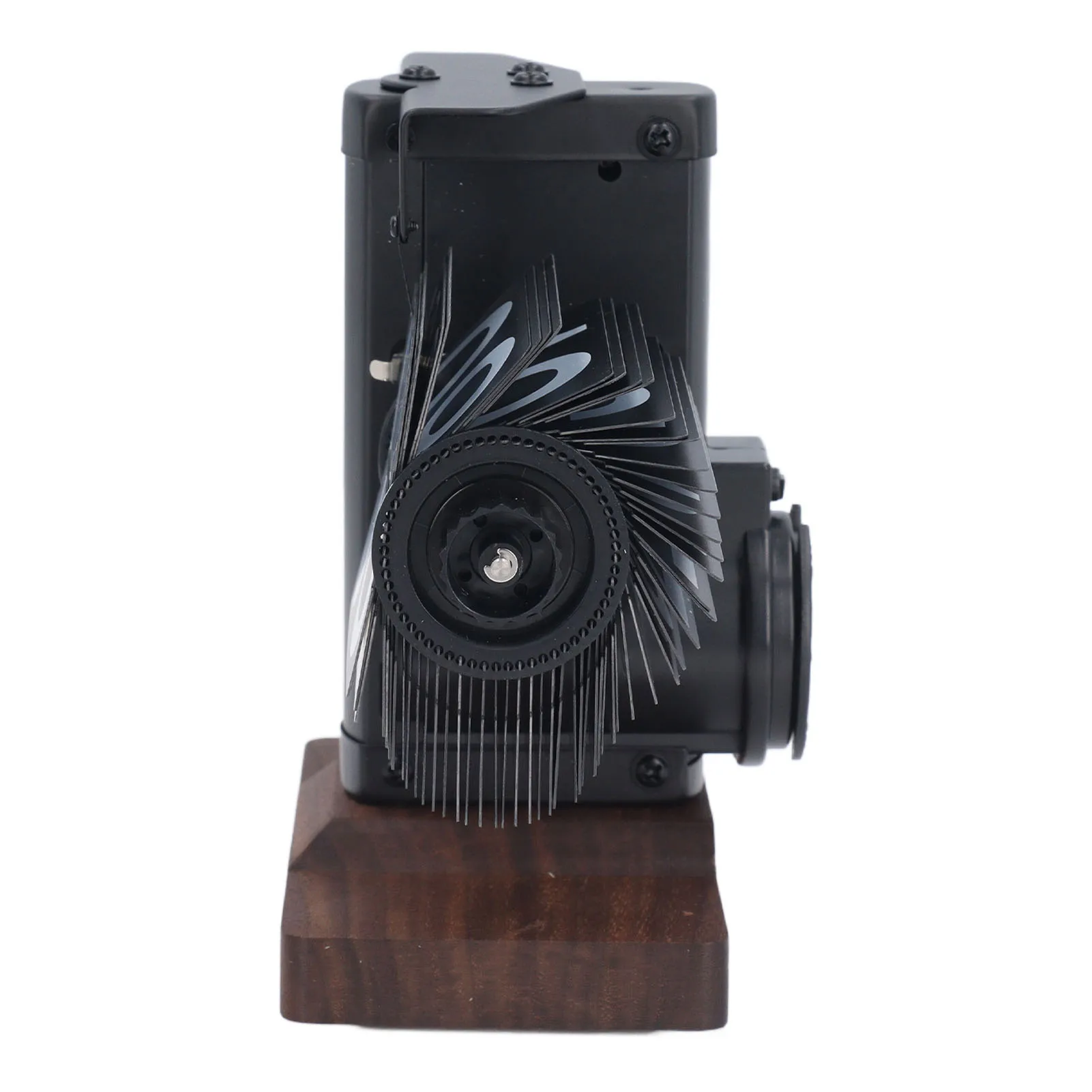 antique flip clock with stainless steel and wood construction